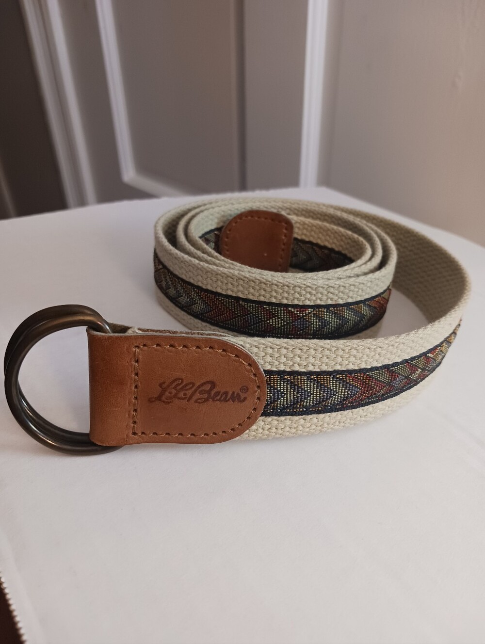 Vintage LL Bean Belt Taupe Tan Chevron Made In USA 43in  D-Ring Gorpcore